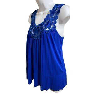 Pacific Plex Y2K Cami Tank Top Size L Blue Floral Lace Trim Fairycore Whimsical